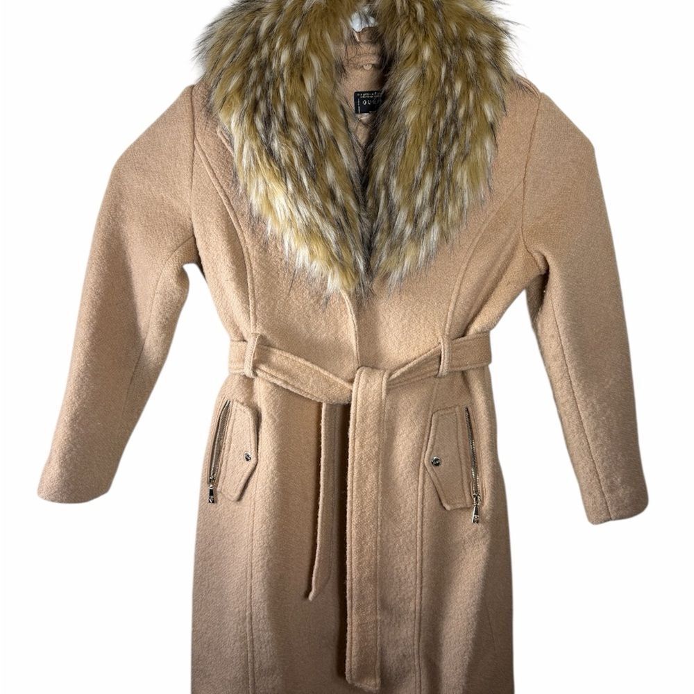 Guess by Marciano Tan Trench Coat with Faux Fur Collar